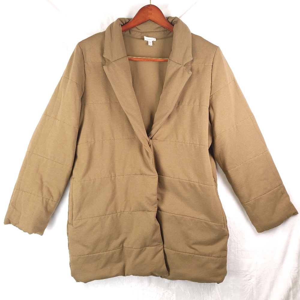 Garnet Hill French Terry Quilted Coat Jacket Green Large
